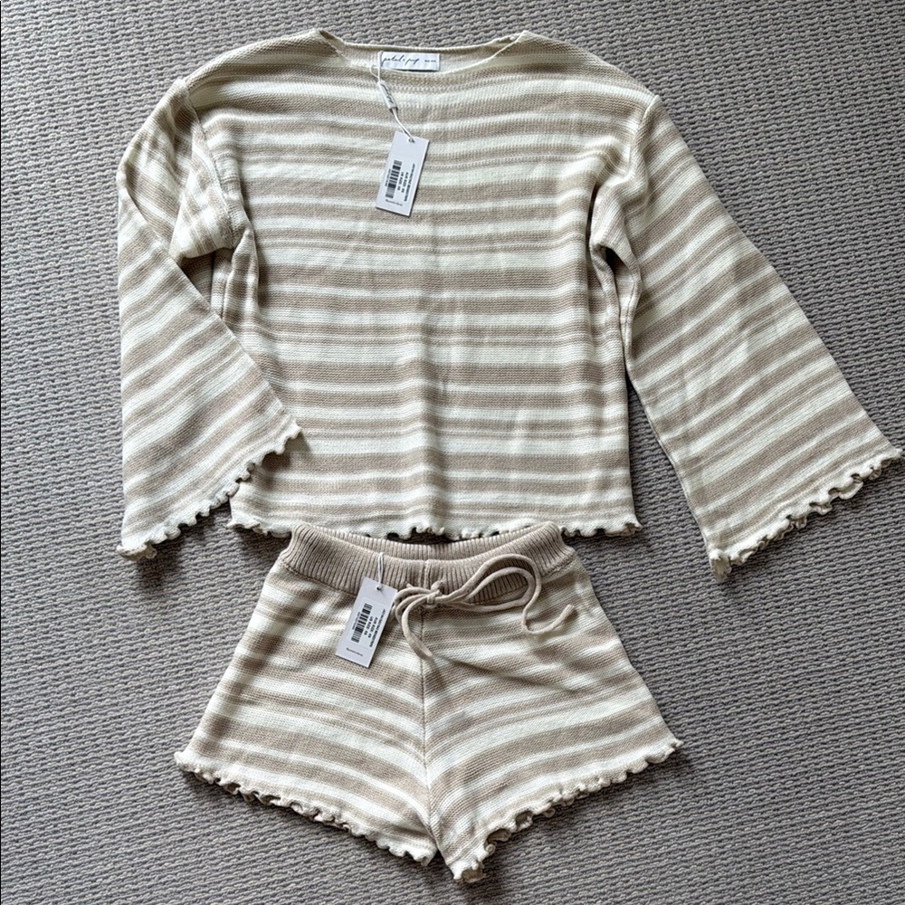 Petal & Pup Beige Striped Lounge Set